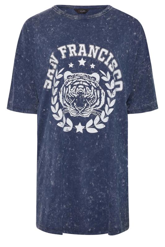 Plus Size Navy Blue Acid Wash 'San Francisco' Oversized Tunic T-Shirt Dress | Yours Clothing 6