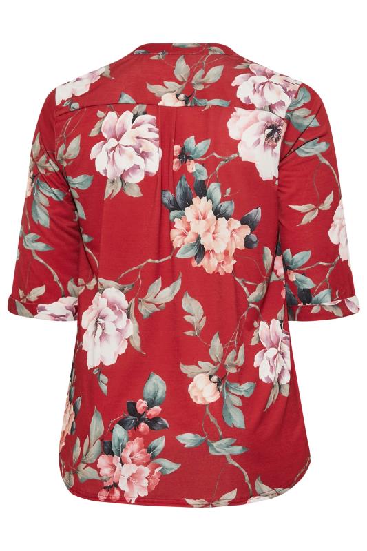 Curve Red & Pink Floral Half Placket Blouse | Yours Clothing 7