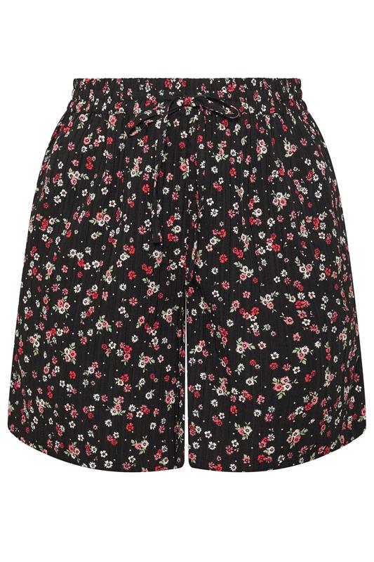 YOURS Plus Size Black & Red Ditsy Floral Shorts | Yours Clothing 5