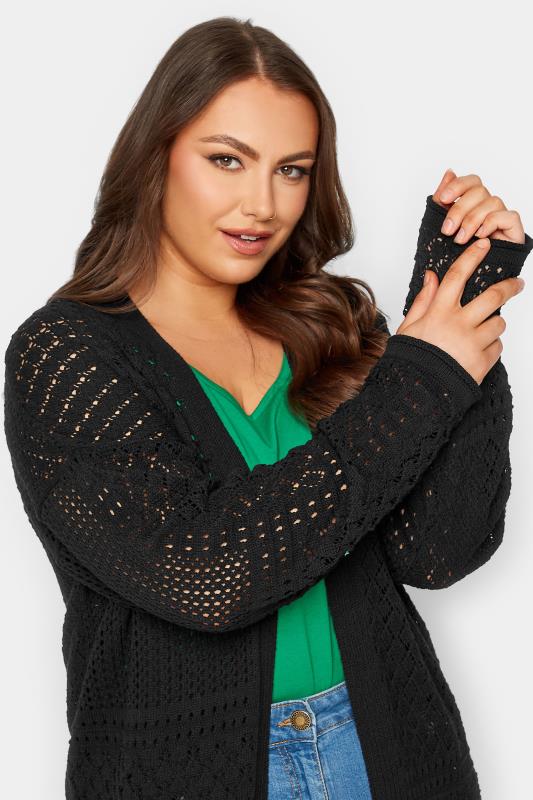 YOURS Plus Size Black Pointelle Longline Cardigan | Yours Clothing 4