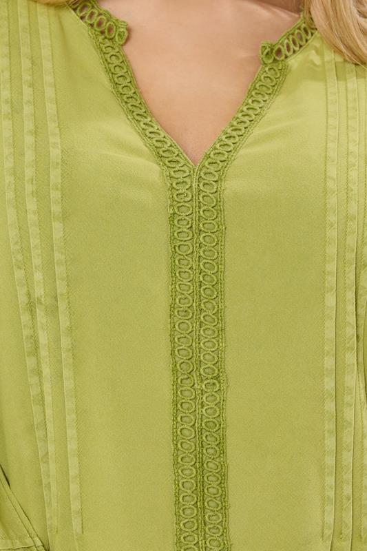 M&Co Green Lace Trim Pintuck Blouse | M&Co 4