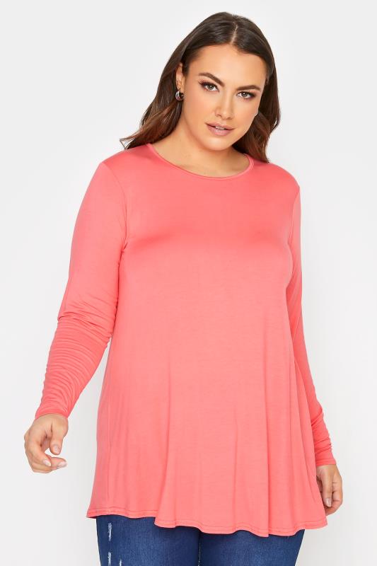 Plus Size LIMITED COLLECTION Bright Pink Long Sleeve Swing Top | Yours Clothing 1