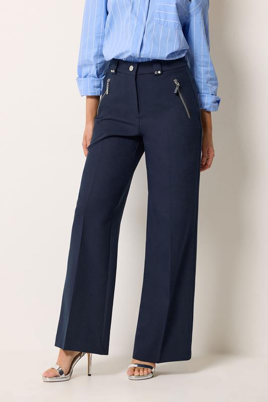 STAR Navy Blue Tailored Wide Leg Trousers | StarByJM 1