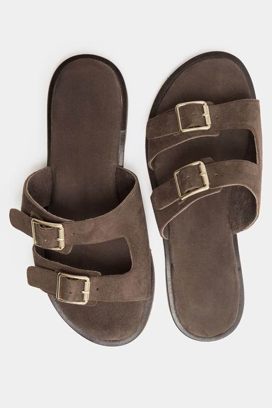 Chocolate Brown Double Buckle Footed Mule In Extra Wide EEE Fit 4