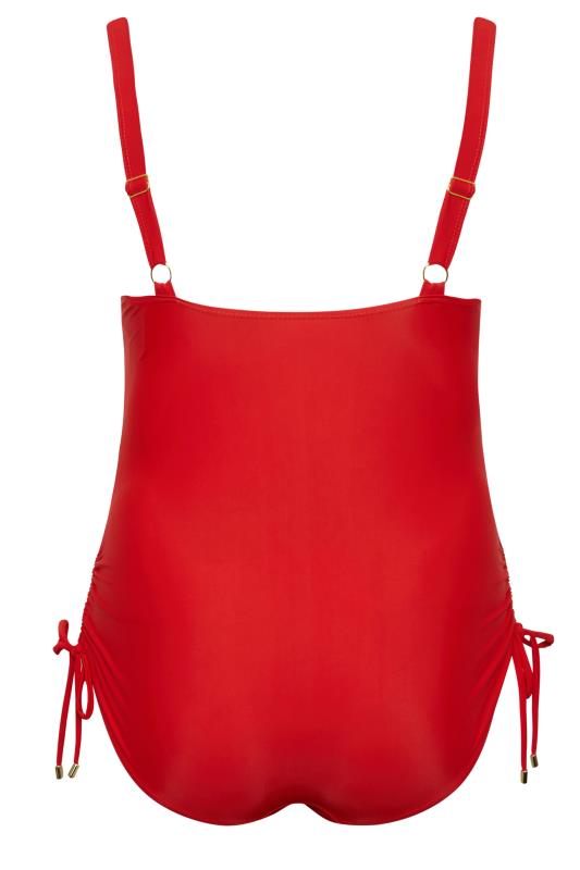 YOURS Plus Size Red Drawstring Detail Swimsuit | Yours Clothing 8