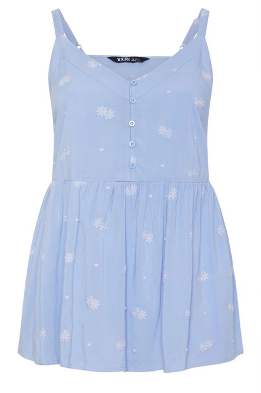 YOURS Curve Blue Embroidered Button Cami Vest Top | Yours Clothing 5
