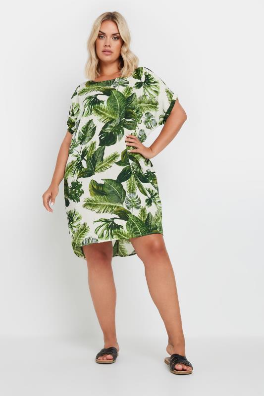 YOURS Plus Size Green Tropical Leaf Print Tunic Dress | Yours Clothing 2