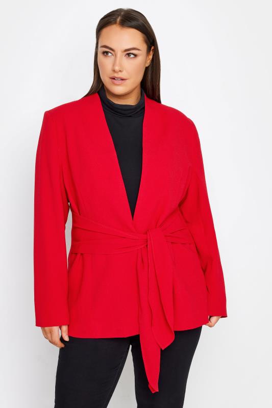 Plus Size  City Chic Bright Red Tie Waist Wrap Jacket