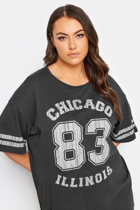 YOURS Plus Size Black Acid Wash 'Chicago' Slogan T-Shirt | Yours Clothing 4