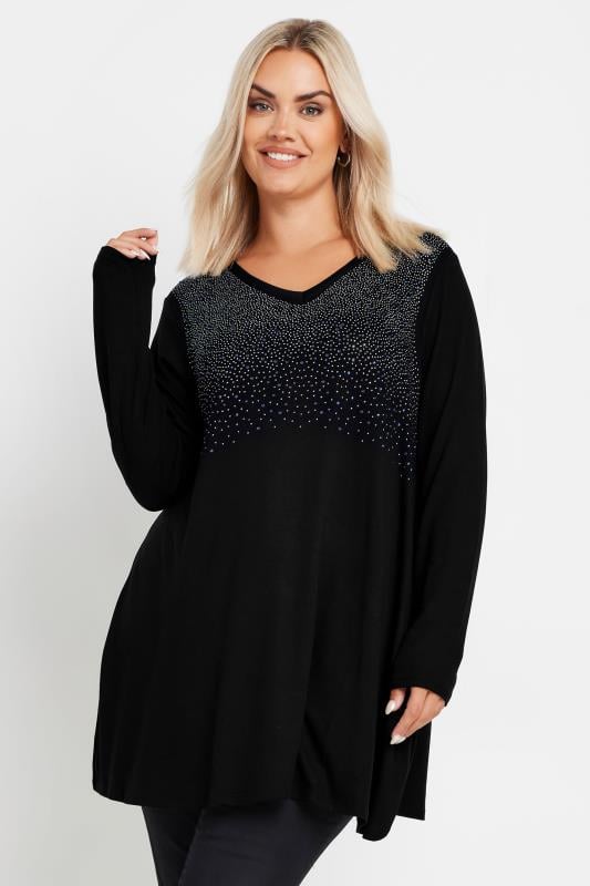 YOURS Plus Size Black Stud Embellished Top | Yours Clothing 4