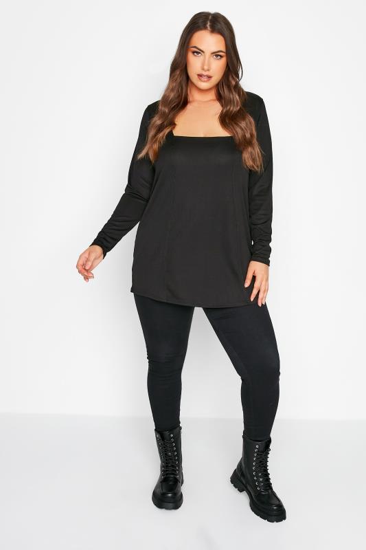 LIMITED COLLECTION Plus Size Black Long Sleeve Seam Detail Top | Yours Clothing 3
