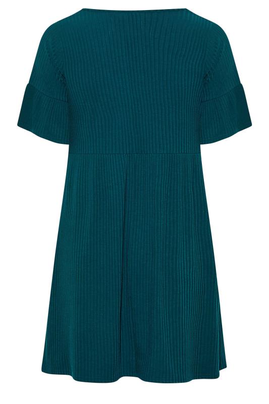 Curve Forest Green Ribbed Smock Dress 2