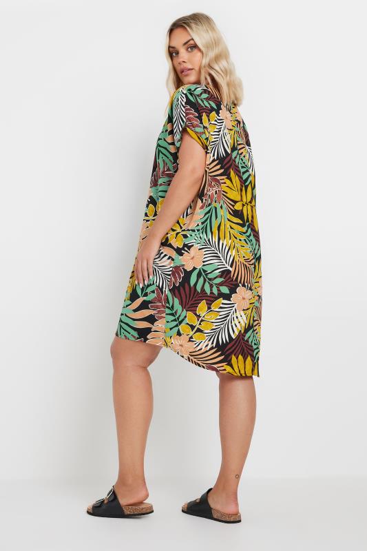 YOURS Plus Size Yellow & Green Tropical Print Tunic Dress | Yours Clothing 3