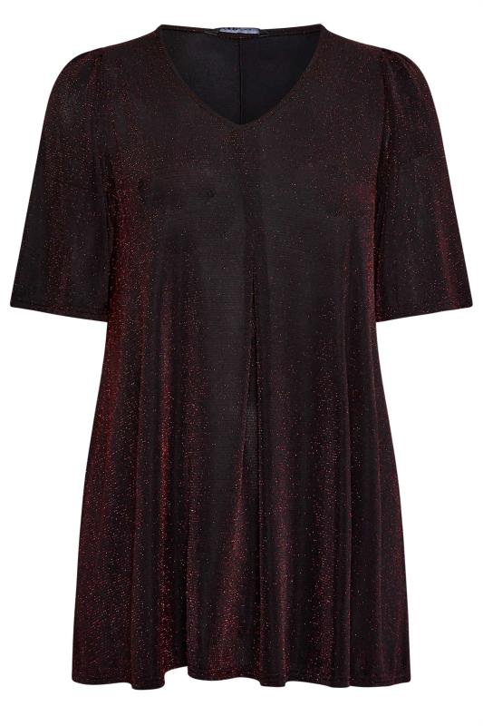 YOURS Plus Size Black & Red Glitter Pleated Swing Top | Yours Clothing 5