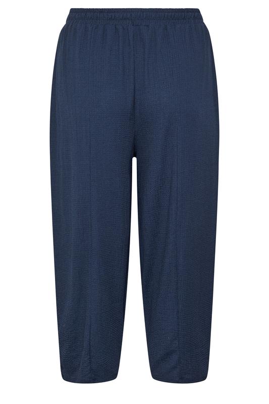 YOURS Plus Size Navy Blue Crinkle Barrel Trousers | Yours Clothing 6