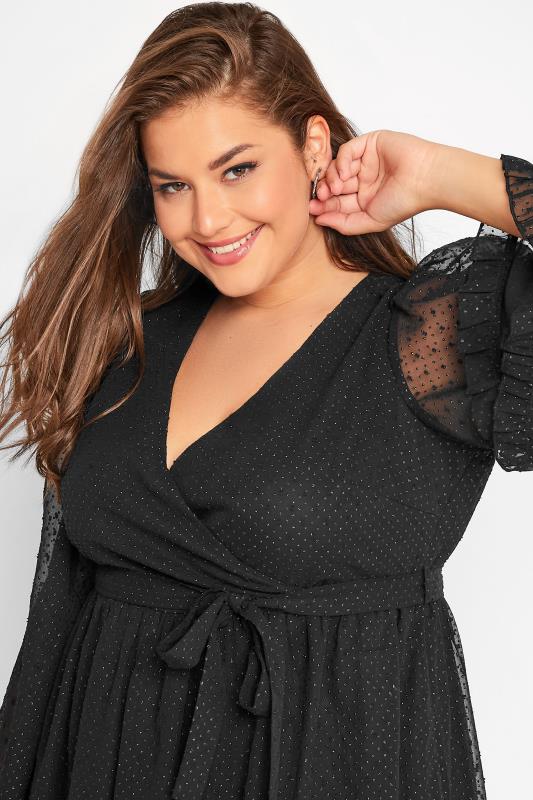 YOURS LONDON Plus Size Black Metallic Dobby Wrap Top | Yours Clothing 4