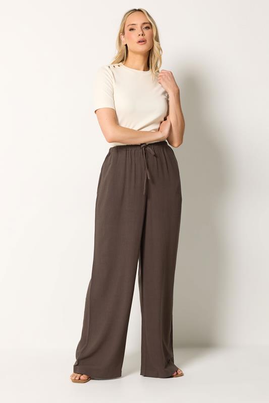 LTS Tall Women's Chocolate Brown Wide Leg Linen Trousers | Long Tall Sally 1