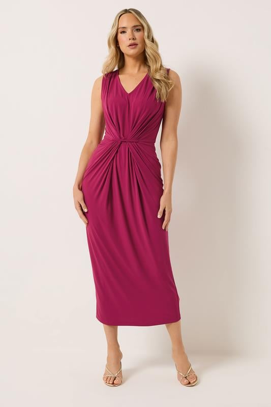 LTS Tall Women's Berry Red Gathered Front Midi Dress | Long Tall Sally 1