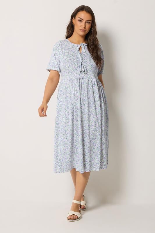 YOURS Plus Size Ivory White Ditsy Throw On Dress | Yours Clothing 2