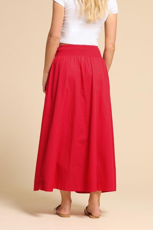 PixieGirl Petite Women's Red Shirred Poplin Maxi Skirt | PixieGirl 4