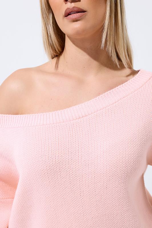 LIMITED COLLECTION Plus Size Pink Knitted Off Shoulder Jumper | Yours Clothing 4