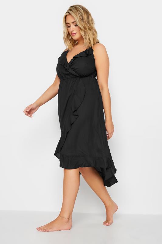 LIMITED COLLECTION Plus Size Black Frill Midaxi Wrap Dress | Yours Clothing  3