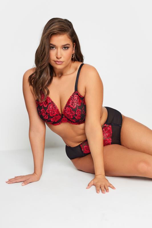 YOURS Plus Size Red Hallie Embroided Non-Padded Bra | Yours Clothing 4