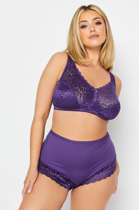 YOURS Dark Purple Hi Shine Lace Non-Padded Non-Wired Full Cup Bra