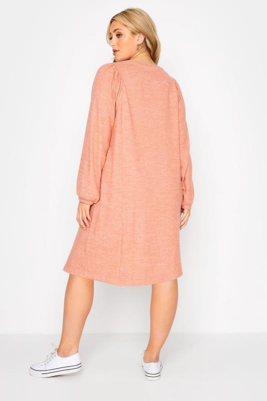 Plus Size Curve Coral Orange Balloon Sleeve Tunic Jumper Dress | Yours Clothing 3
