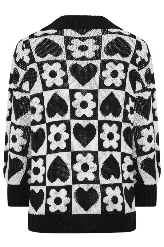 Plus Size White & Black Floral Heart Print Knitted Jumper | Yours Clothing 7