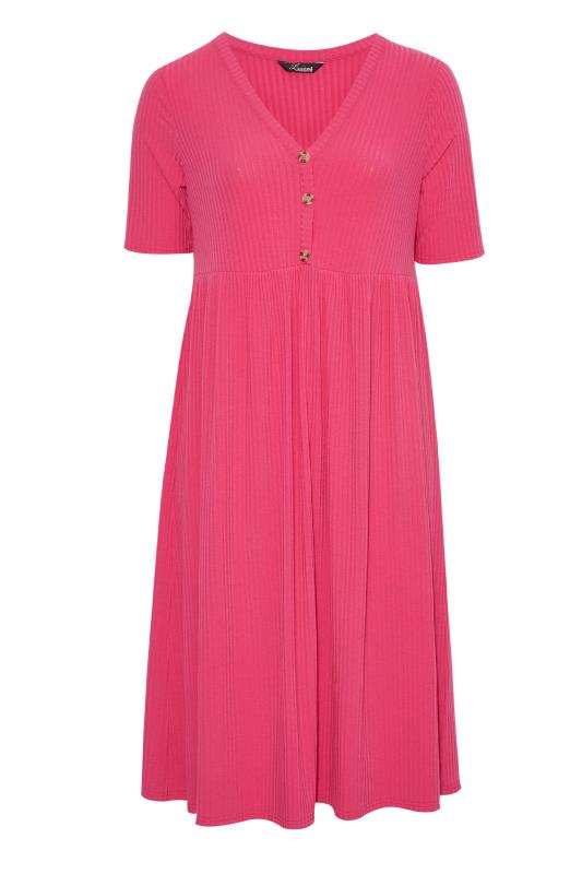LIMITED COLLECTION Plus Size Hot Pink Ribbed Peplum Midi Dress | Yours Clothing  6