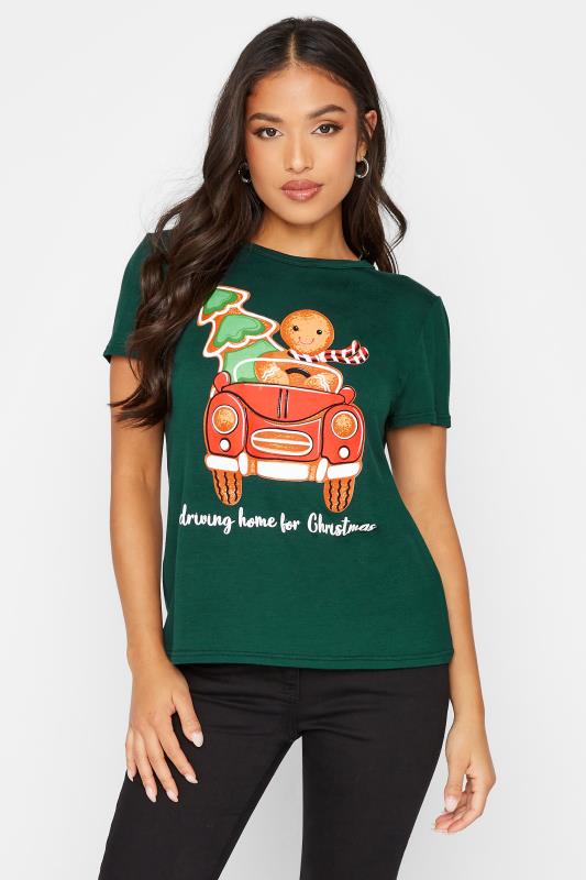 Petite Green 'Driving Home' Gingerbread Christmas T-Shirt | PixieGirl 1