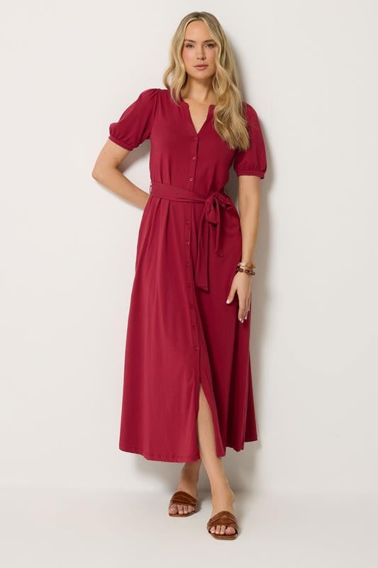  LTS Tall vestido midi rojo frambuesa con botones