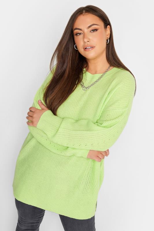 YOURS Plus Size Lime Green Ribbed Knit Jumper | Yours Clothing 1