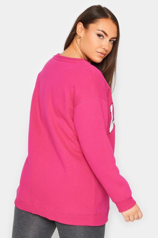 YOURS Plus Size Pink 'Los Angeles' Embroidered Slogan Sweatshirt | Yours Clothing 3