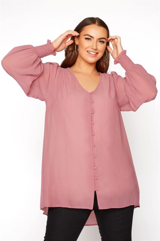 YOURS LONDON Curve Pink Balloon Sleeve Shirt_A.jpg