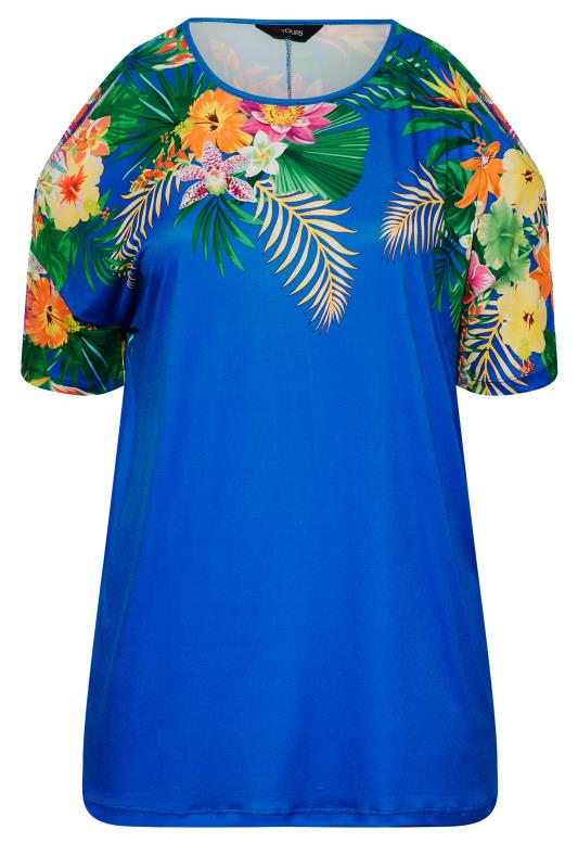 Plus Size Cobalt Blue Tropical Print Cold Shoulder Top | Yours Clothing 6