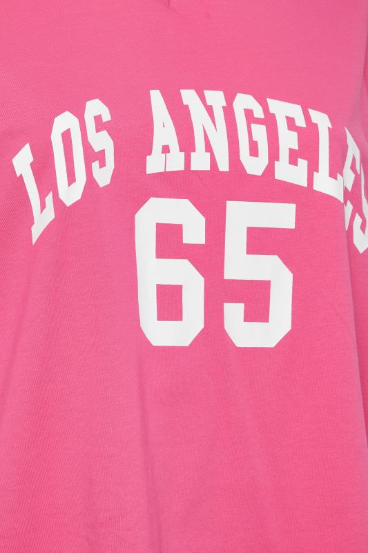 YOURS Curve Plus Size Hot Pink 'Los Angeles' Slogan Varsity T-Shirt | Yours Clothing  6