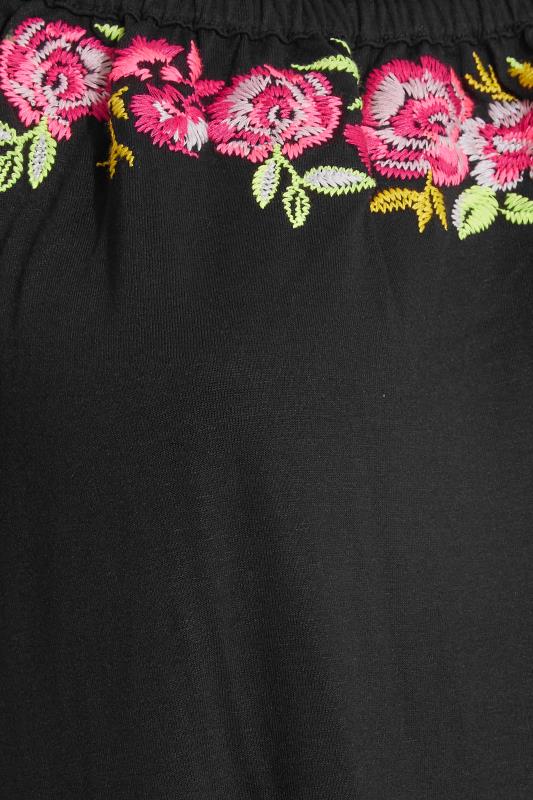 Plus Size Black Embroidered Bardot Top | Yours Clothing 5