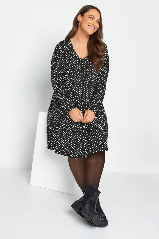 YOURS Curve Plus Size Black Spot Print Mini Dress | Yours Clothing  2