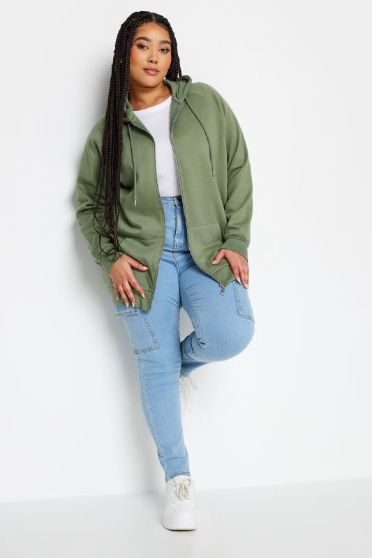 YOURS Plus Size Khaki Green Zip Through Hoodie | Yours Clothing 4