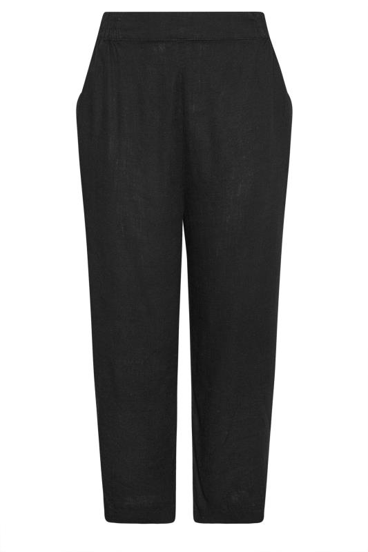 YOURS Plus Size Black Pull On Wide Leg Linen Trousers | Yours Clothing 5