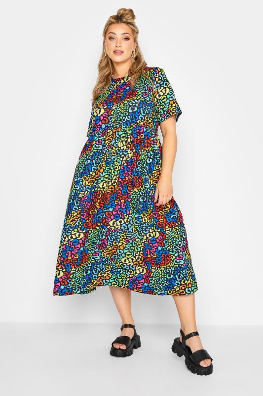 LIMITED COLLECTION Plus Size Black Rainbow Leopard Print Midaxi Dress | Yours Clothing 2