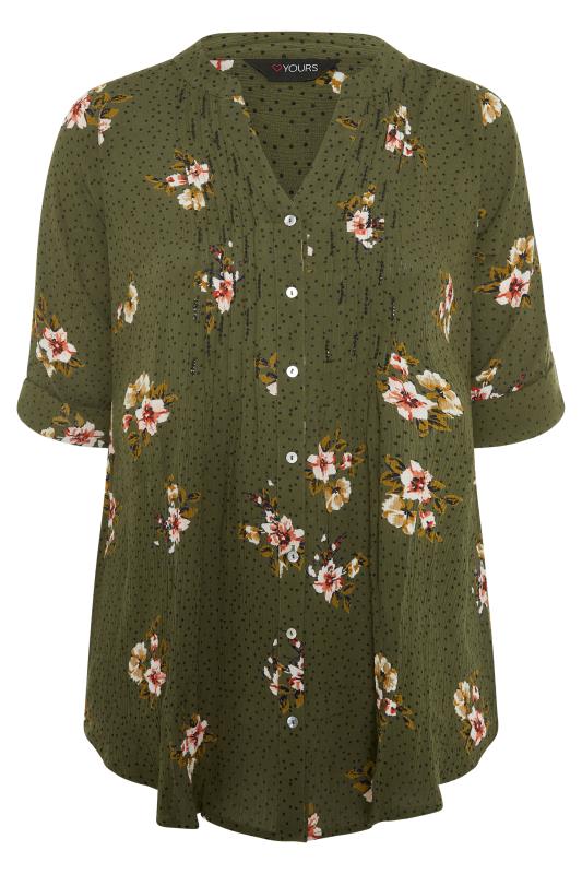 Plus Size Khaki Green Floral Pinktuck Blouse | Yours Clothing 6