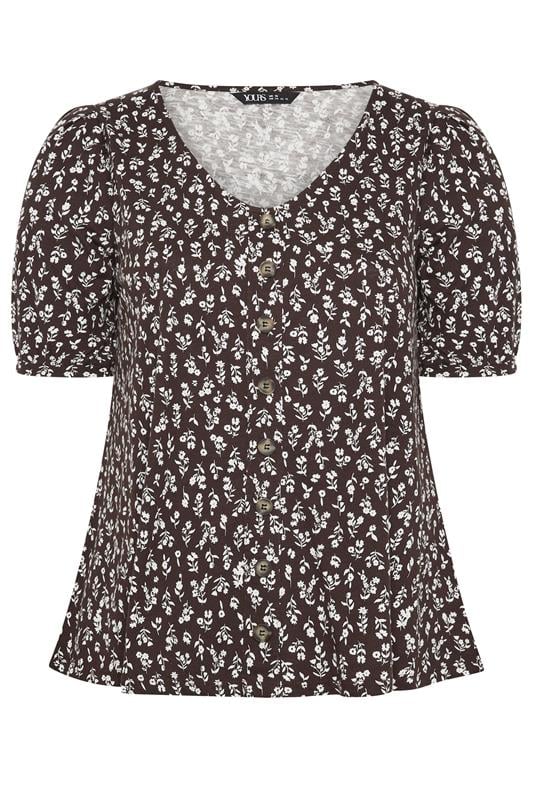 YOURS Plus Size Chocolate Brown Floral Button Front Top | Yours Clothing 5