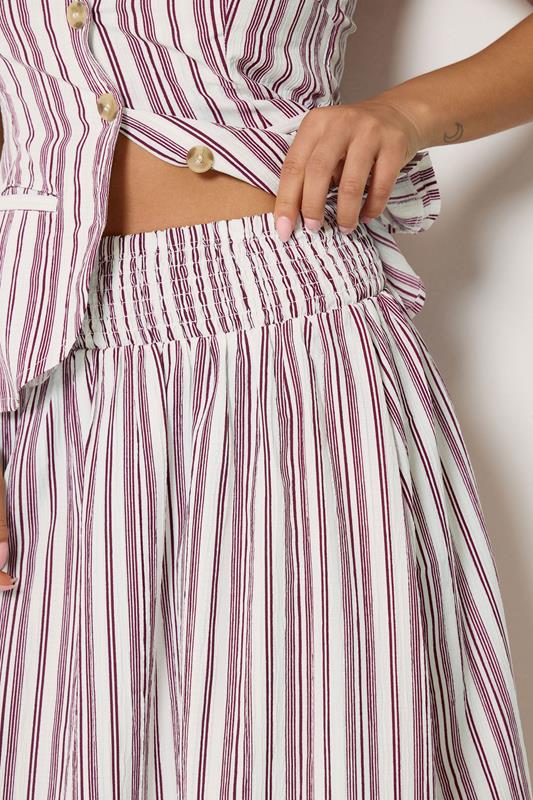 PixieGirl Petite Women's Burgundy Red Stripe Cami & Maxi Skirt Set | PixieGirl 4
