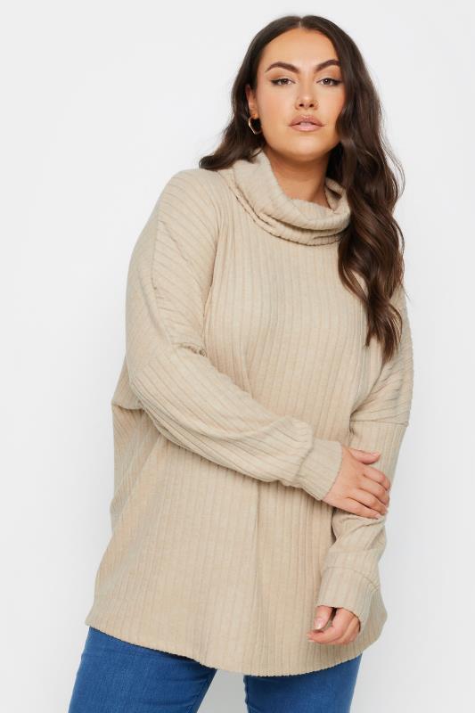 Plus Size  YOURS Curve Natural Brown Soft Touch Turtle Neck Jumper