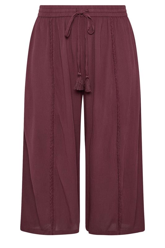 YOURS Plus Size Berry Red Scallop Crinkle Cropped Trousers | Yours Clothing 5