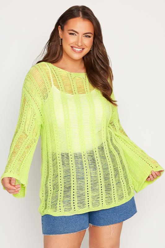 Curve Lime Green Crochet Top | Yours Clothing  1