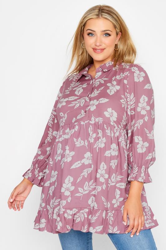 BUMP IT UP MATERNITY Curve Pink Floral Print Smock Blouse Sizes 14-32 1